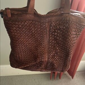 Woven Leather Tote Bag - Brown